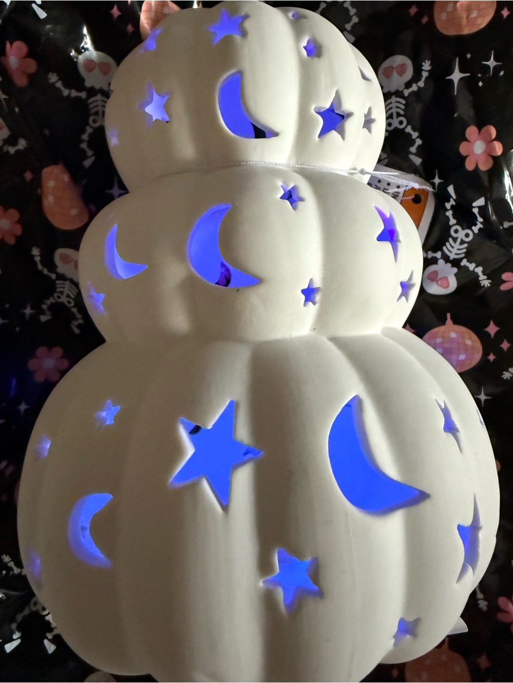 DIY- you paint it! White Ceramic Moon & Star Stackable Pumpkins light up decor